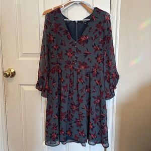 Madewell Floral Dress in Gray and Red